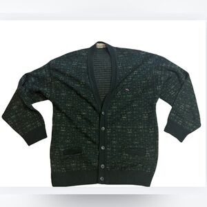 Arnold Palmer Cardigan Sweater Mens Medium Green Textured Knit Vintage Golfcore